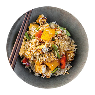 Tofu et riz complet sautés