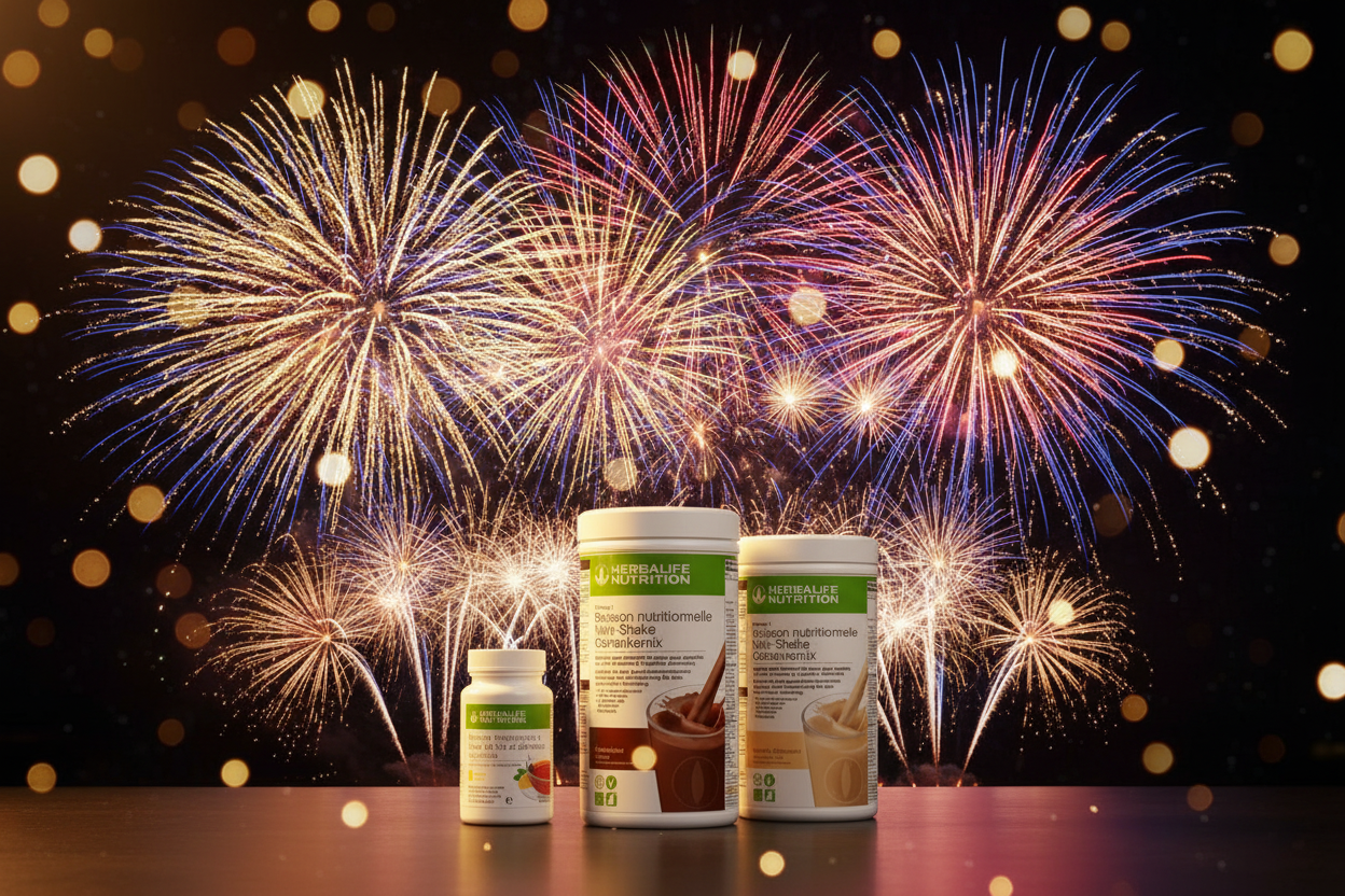 Herbalife products with fireworks